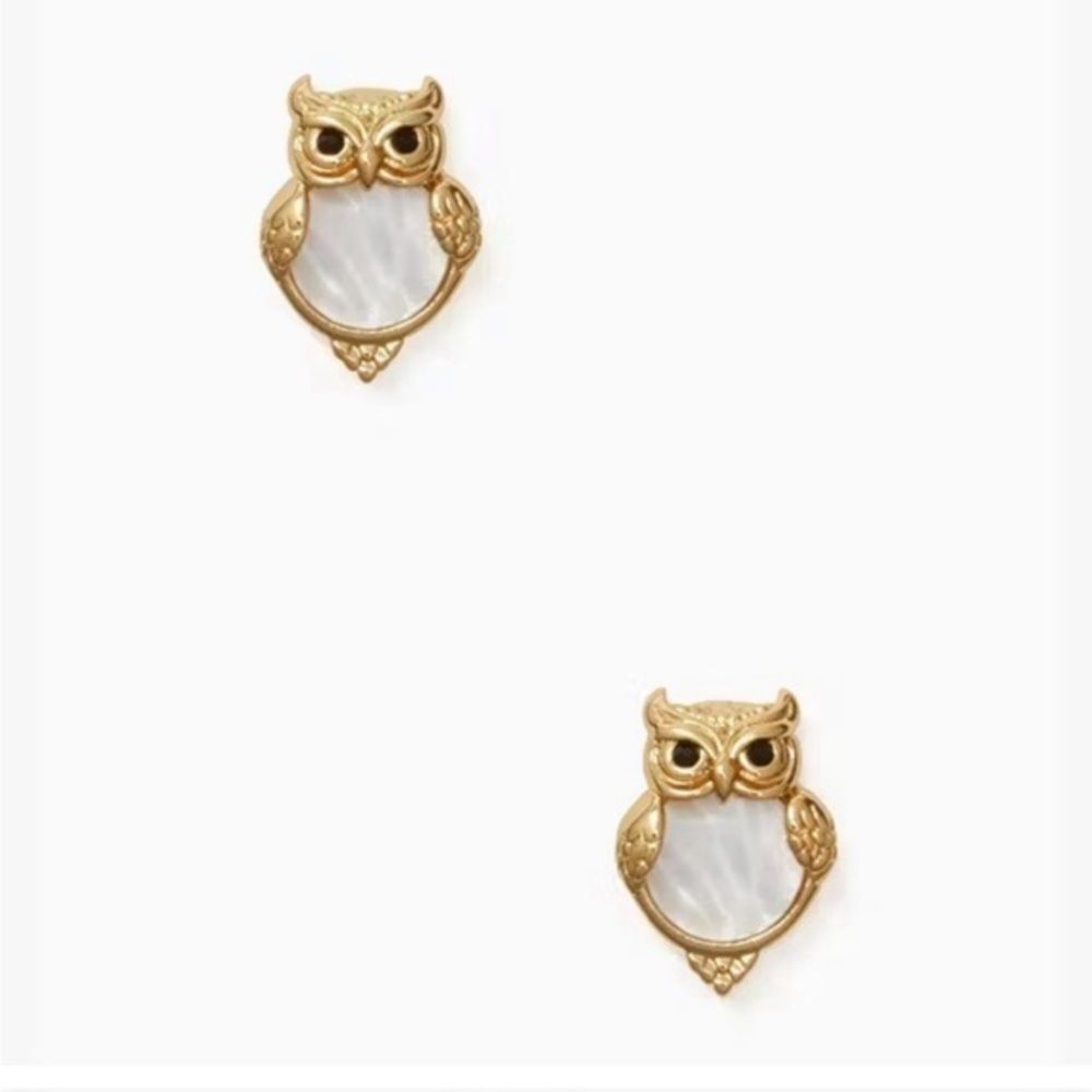 Kate Spade Into The Woods Owl Studs statement novelty pearl earrings